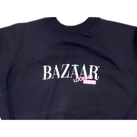 Vintage‎ Harper's Bazaar Shirt Fashion Raglan Indigo Black Sweat Shirt sz M - Picture 3 of 5